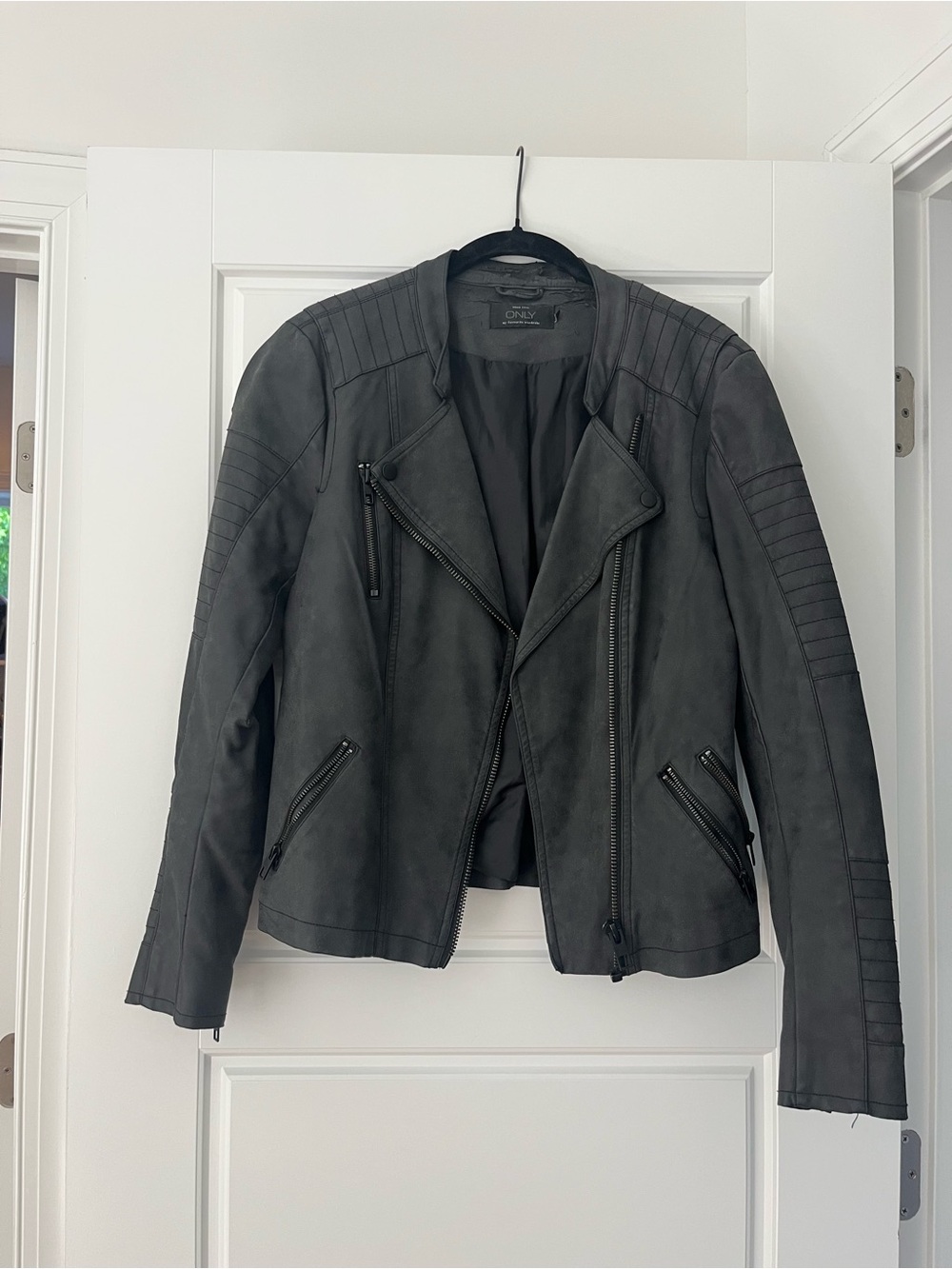 ONLY Quilted Shoulder Black Faux-Leather Moto Jacket
